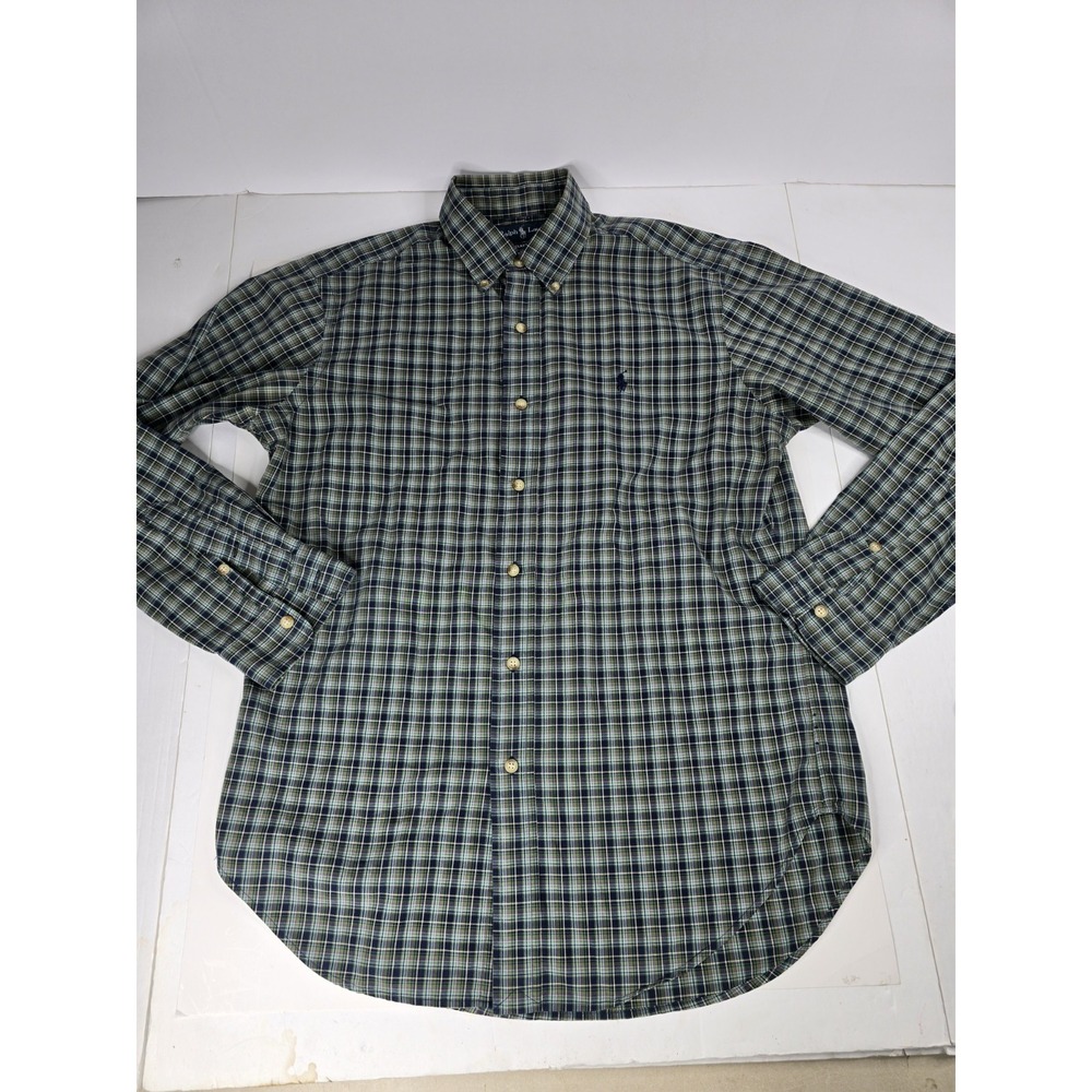 POLO RALPH LAUREN Men M Medium Plaid Dress Shirt Long Sleeve Classic Fit Cotton